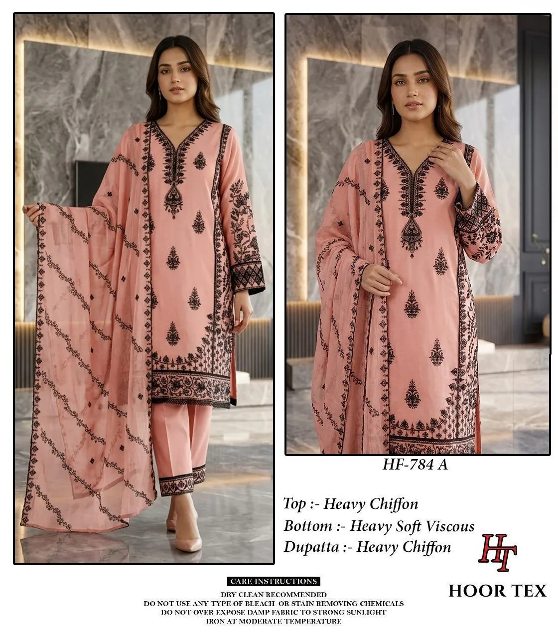 Hoor Tex 784 A To D Chiffon Embroidered Readymade Salwar Kameez — Wholesale Readymade Pakistani Suits, hoor Tex wholesale from Surat — view 1