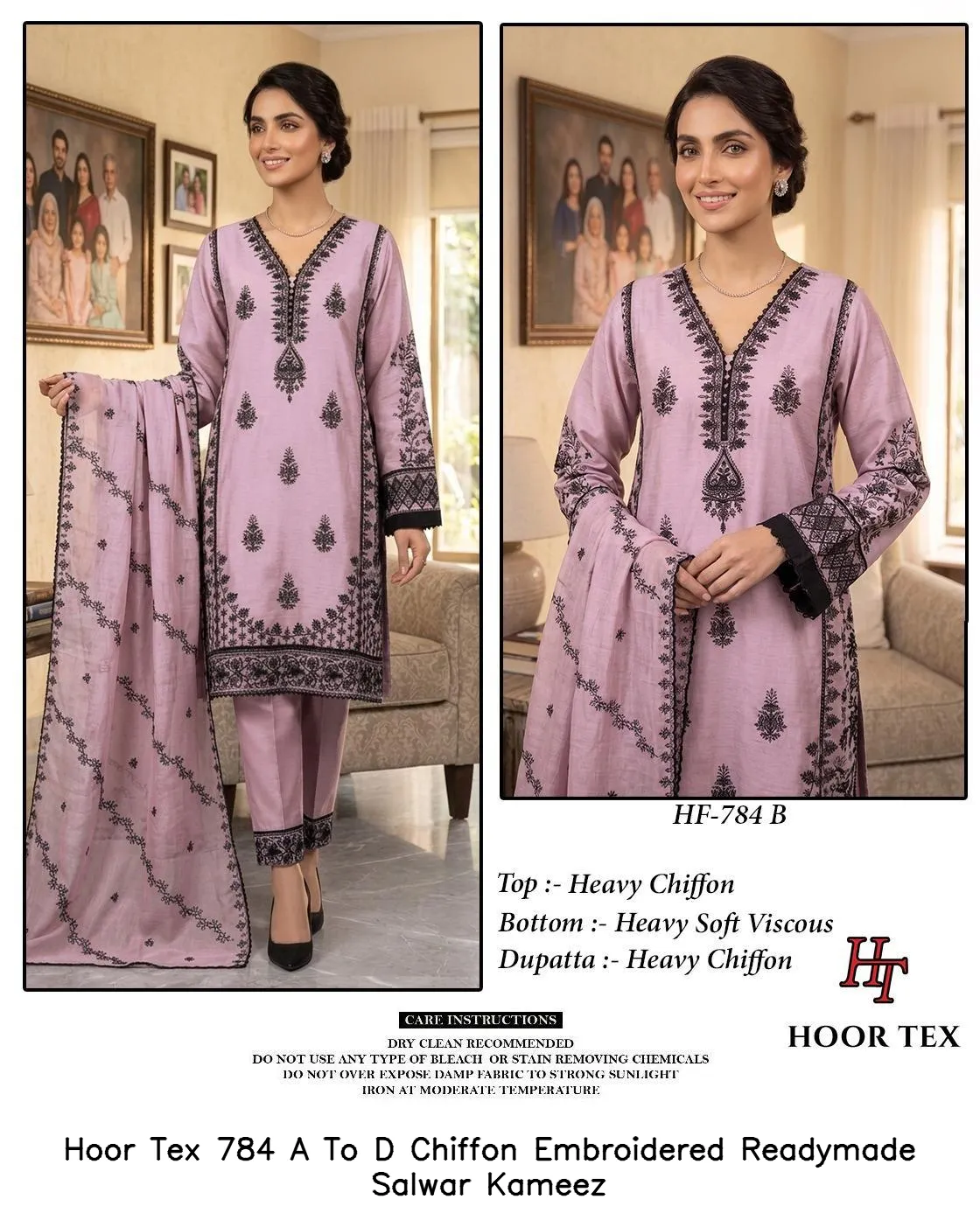 Hoor Tex 784 A To D Chiffon Embroidered Readymade Salwar Kameez — Wholesale Readymade Pakistani Suits, hoor Tex wholesale from Surat — view 2