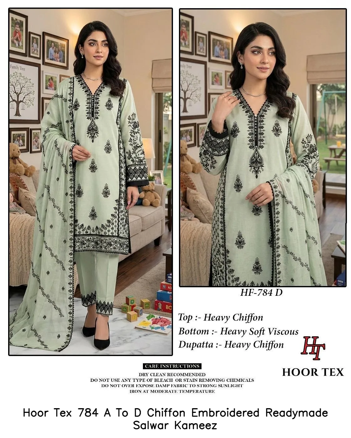 Hoor Tex 784 A To D Chiffon Embroidered Readymade Salwar Kameez — Wholesale Readymade Pakistani Suits, hoor Tex wholesale from Surat — view 3