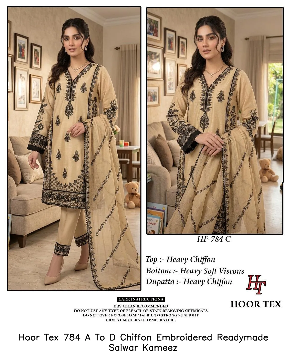 Hoor Tex 784 A To D Chiffon Embroidered Readymade Salwar Kameez — Wholesale Readymade Pakistani Suits, hoor Tex wholesale from Surat — view 5
