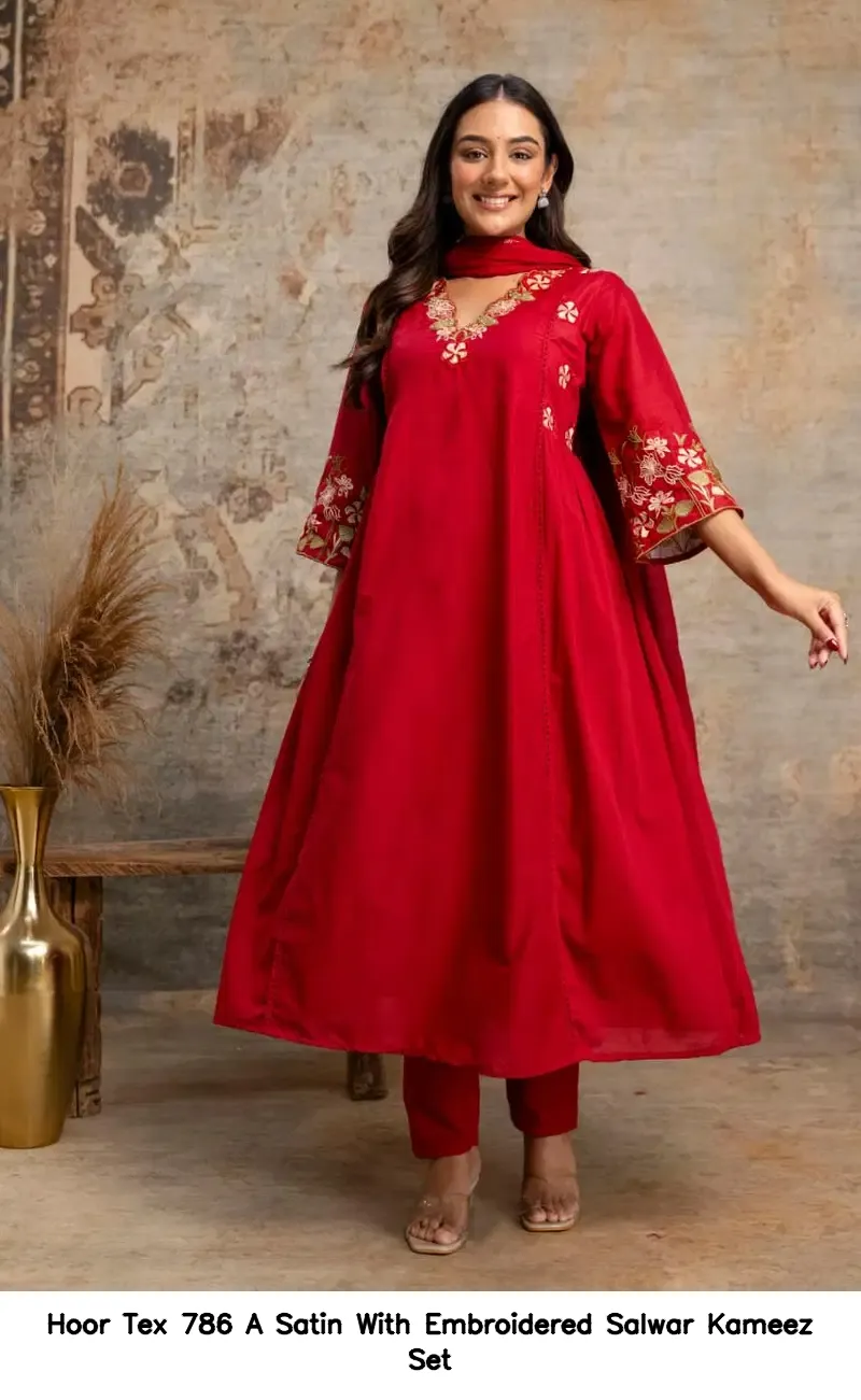 Hoor Tex 786 A Satin With Embroidered Salwar Kameez Set — Wholesale Kurti With Bottom Dupatta, hoor Tex wholesale from Surat — Photo 4