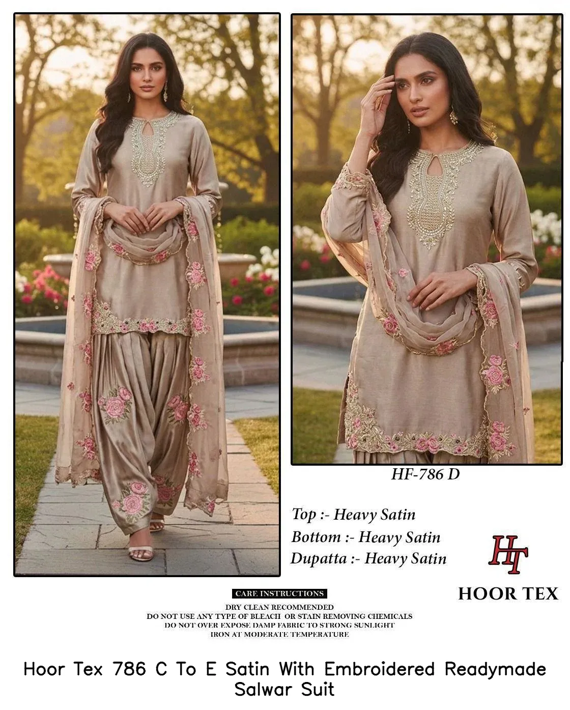 Hoor Tex 786 C To E Satin With Embroidered Readymade Salwar Suit — Details Attached, Wholesale Readymade Pakistani Suits, hoor Tex wholesale from Surat — view 3