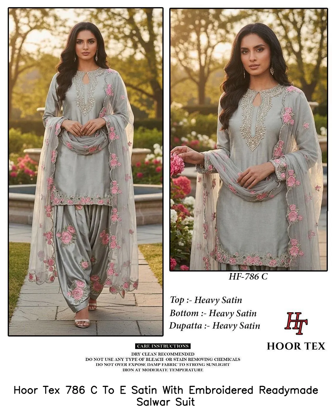 Hoor Tex 786 C To E Satin With Embroidered Readymade Salwar Suit — Details Attached, Wholesale Readymade Pakistani Suits, hoor Tex wholesale from Surat — view 4