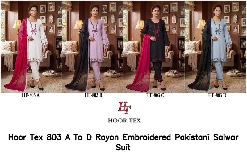 Hoor Tex 803 A To D Rayon Embroidered Pakistani Salwar Suit — Wholesale Readymade Pakistani Suits, hoor Tex wholesale from Surat — view 2