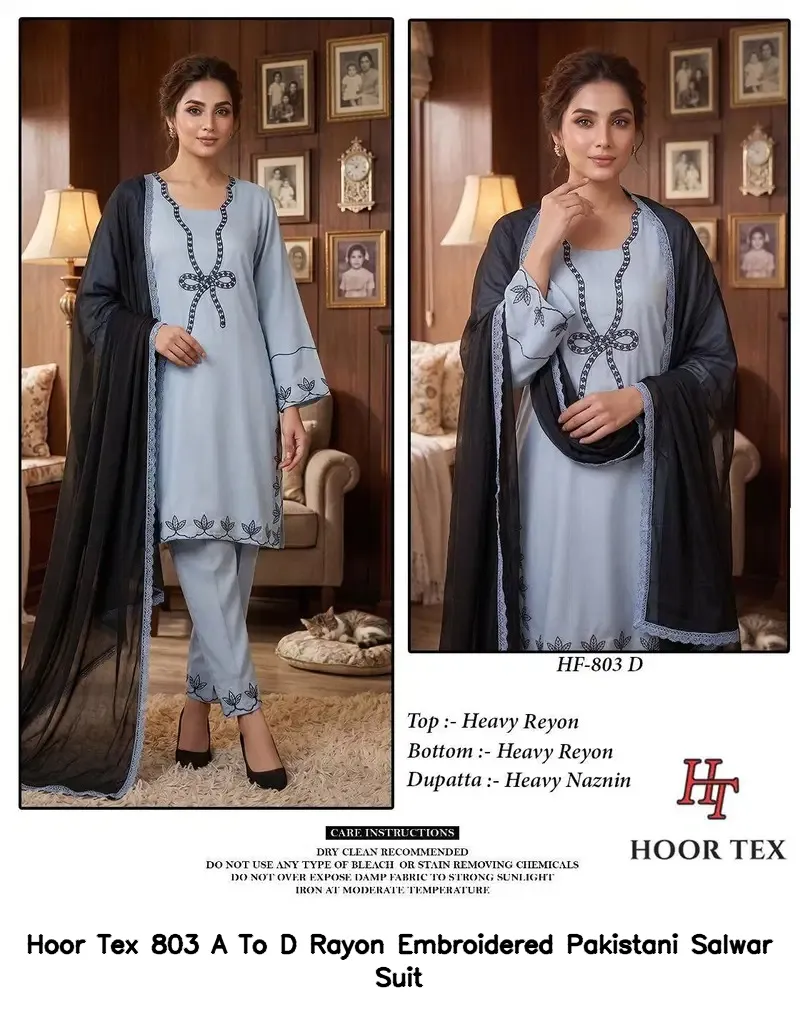 Hoor Tex 803 A To D Rayon Embroidered Pakistani Salwar Suit — Wholesale Readymade Pakistani Suits, hoor Tex wholesale from Surat — view 4