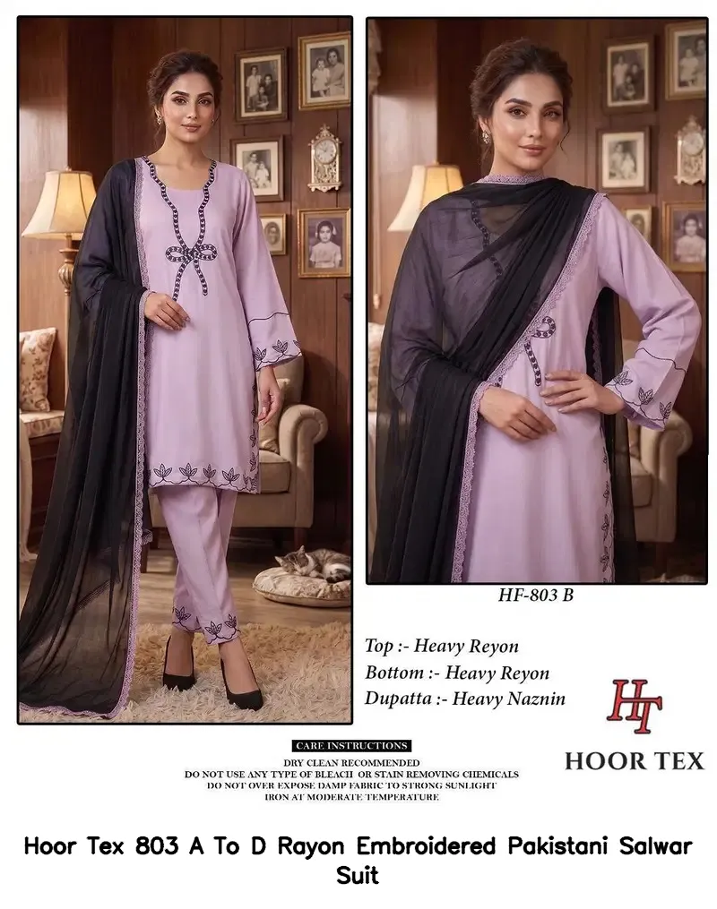 Hoor Tex 803 A To D Rayon Embroidered Pakistani Salwar Suit — Wholesale Readymade Pakistani Suits, hoor Tex wholesale from Surat — view 5