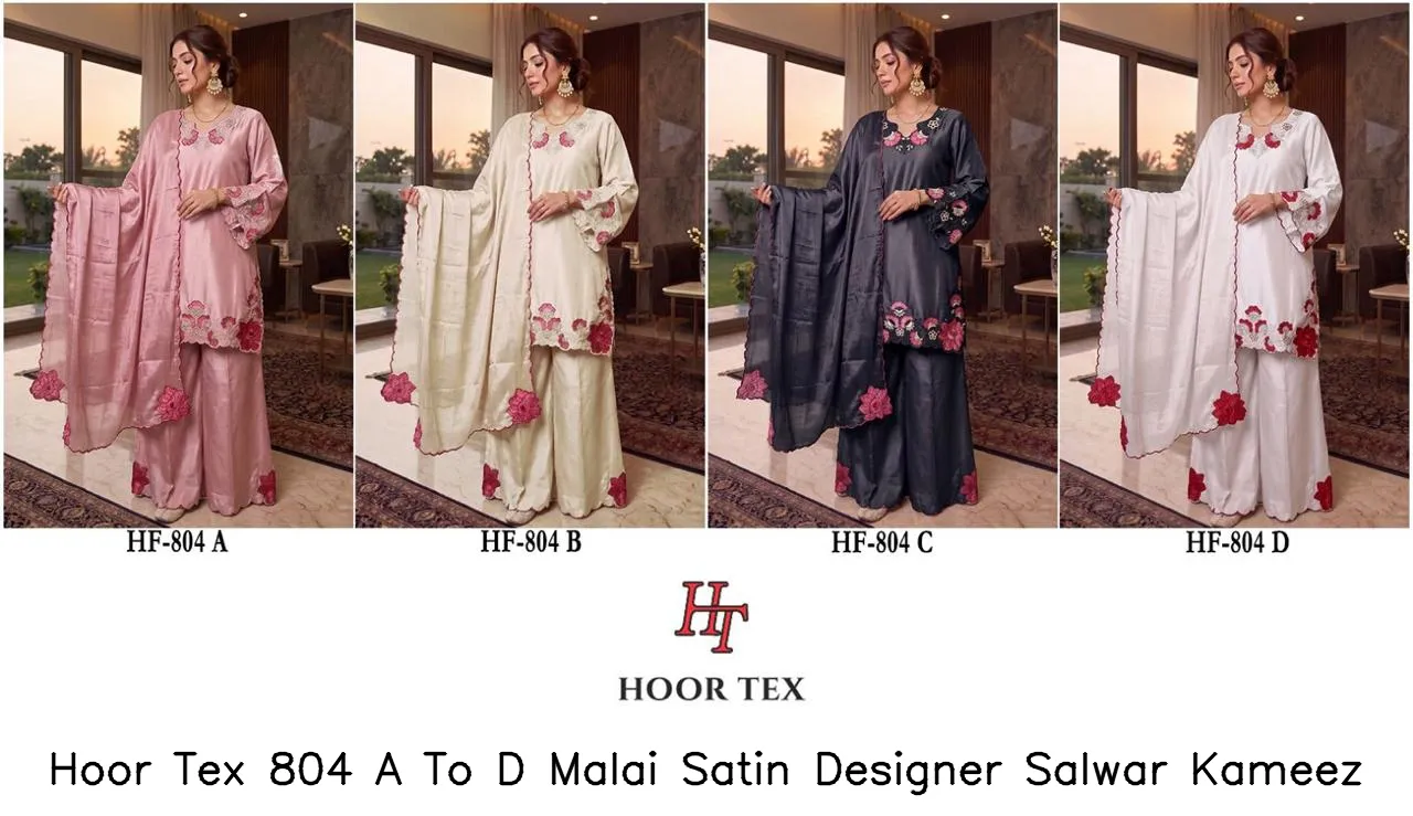 Hoor Tex 804 A To D Malai Satin Designer Salwar Kameez — Wholesale Readymade Pakistani Suits, hoor Tex wholesale from Surat — view 5