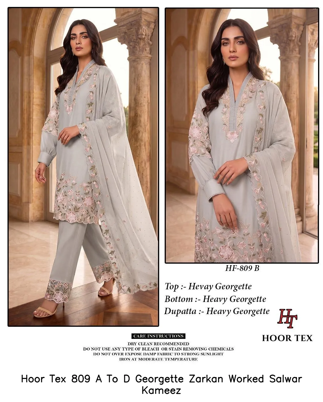 Hoor Tex 809 A To D Georgette Zarkan Worked Salwar Kameez — Wholesale Readymade Pakistani Suits, hoor Tex wholesale from Surat — view 2