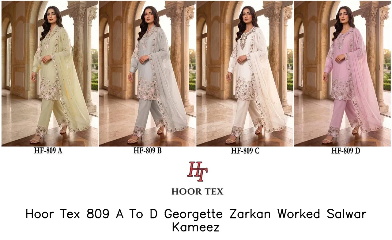 Hoor Tex 809 A To D Georgette Zarkan Worked Salwar Kameez — Wholesale Readymade Pakistani Suits, hoor Tex wholesale from Surat — view 5