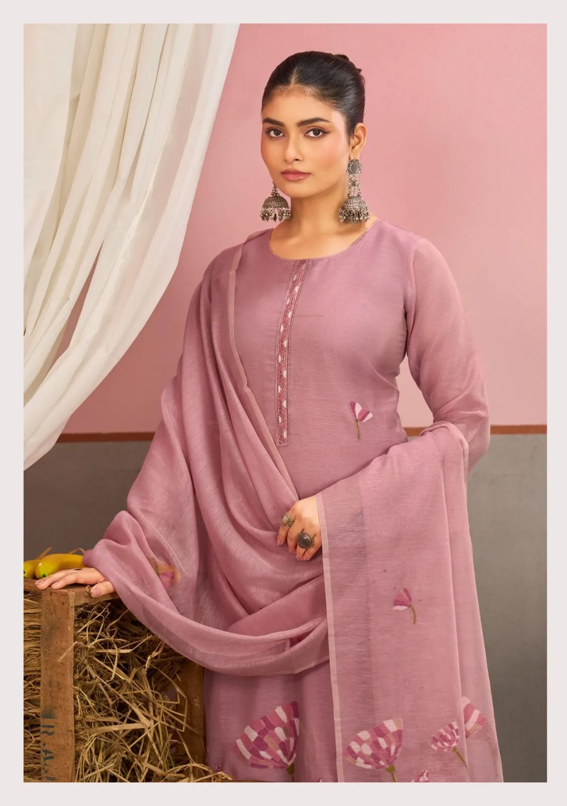 Ibiza Eshal Linen Cotton Jacquard With Embroidered Dress Material — Wholesale Dress Material, Ibiza wholesale from Surat — view 1