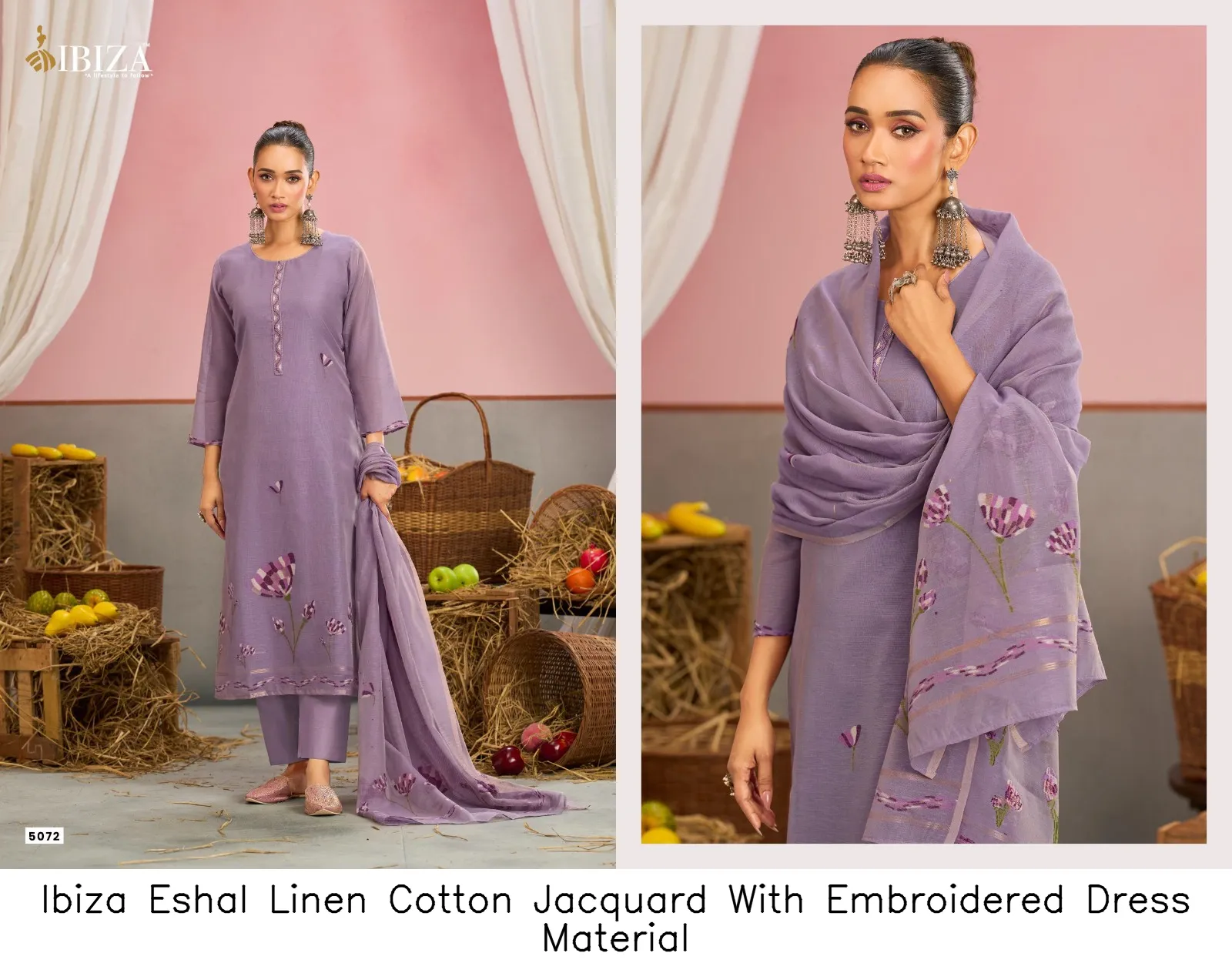 Ibiza Eshal Linen Cotton Jacquard With Embroidered  Dress Material — Wholesale Dress Material, Ibiza wholesale from Surat — view 3