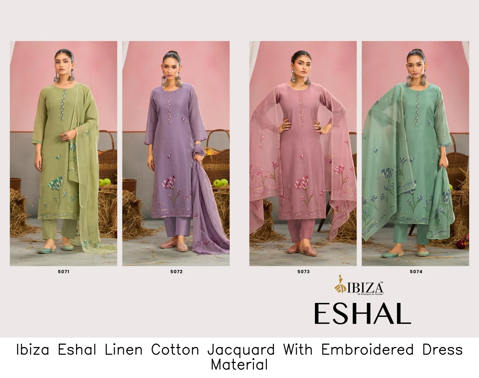 Ibiza Eshal Linen Cotton Jacquard With Embroidered  Dress Material — Wholesale Dress Material, Ibiza wholesale from Surat — view 4