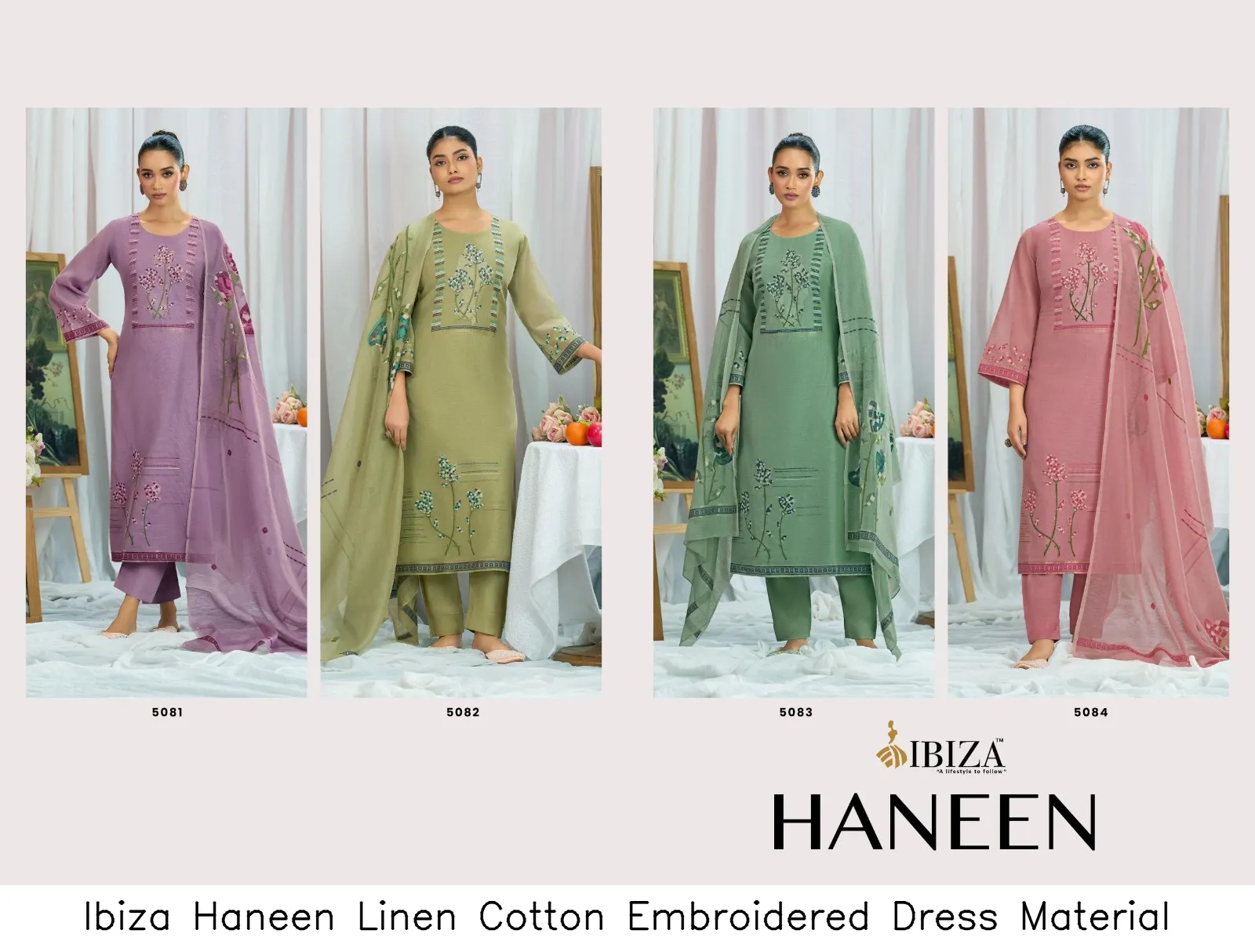 Ibiza Haneen Linen Cotton Embroidered  Dress Material — Wholesale Dress Material, Ibiza wholesale from Surat — view 2