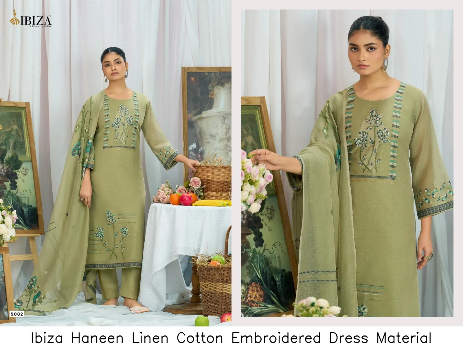 Ibiza Haneen Linen Cotton Embroidered  Dress Material — Wholesale Dress Material, Ibiza wholesale from Surat — view 3