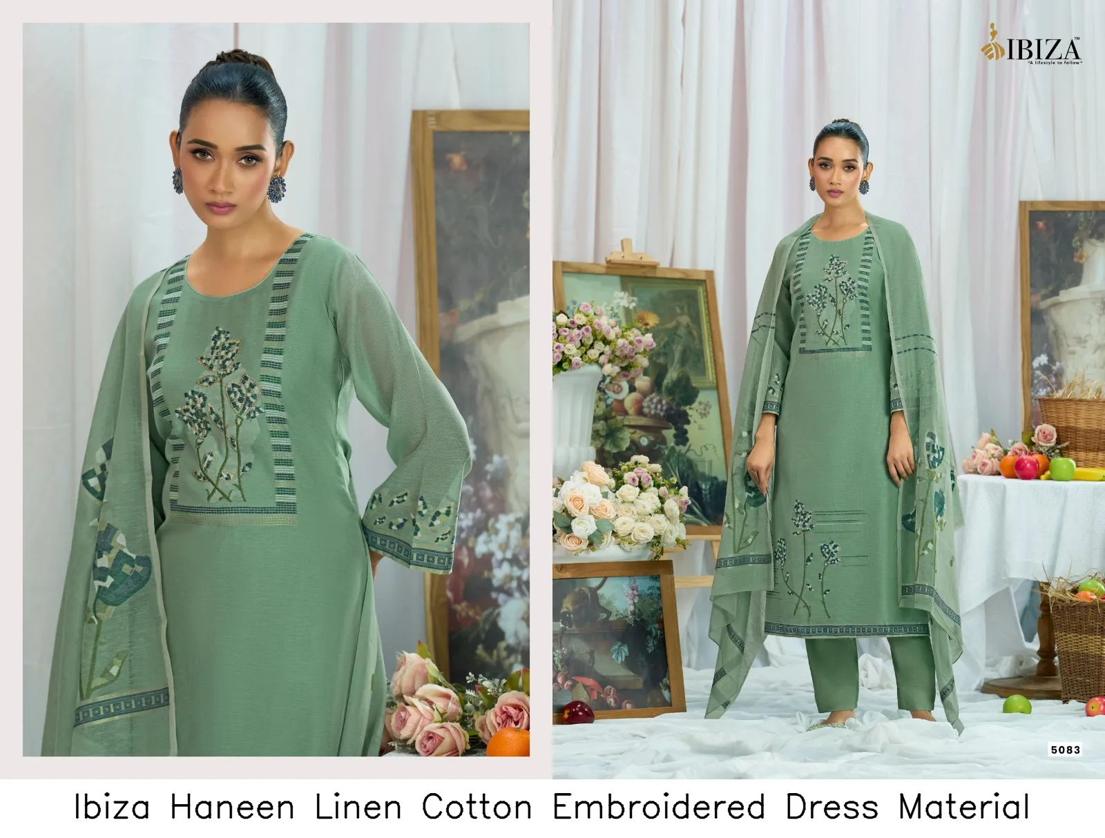 Ibiza Haneen Linen Cotton Embroidered  Dress Material — Wholesale Dress Material, Ibiza wholesale from Surat — view 5