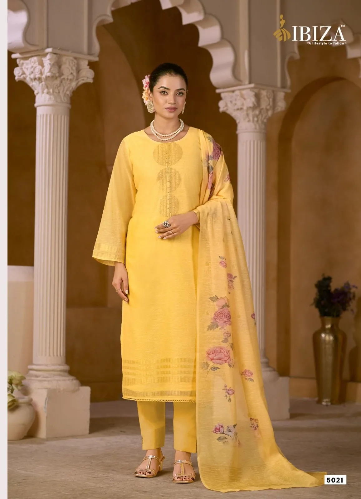 Ibiza Mahiba Pure Linen Jacqurd Digital Printed Salwar Kameez