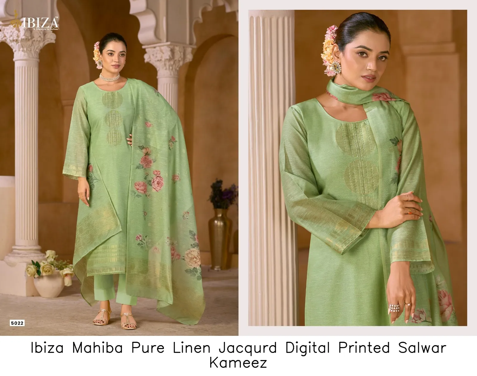 Ibiza Mahiba Pure Linen Jacqurd Digital Printed Salwar Kameez — Wholesale Dress Material, Ibiza wholesale from Surat — view 2