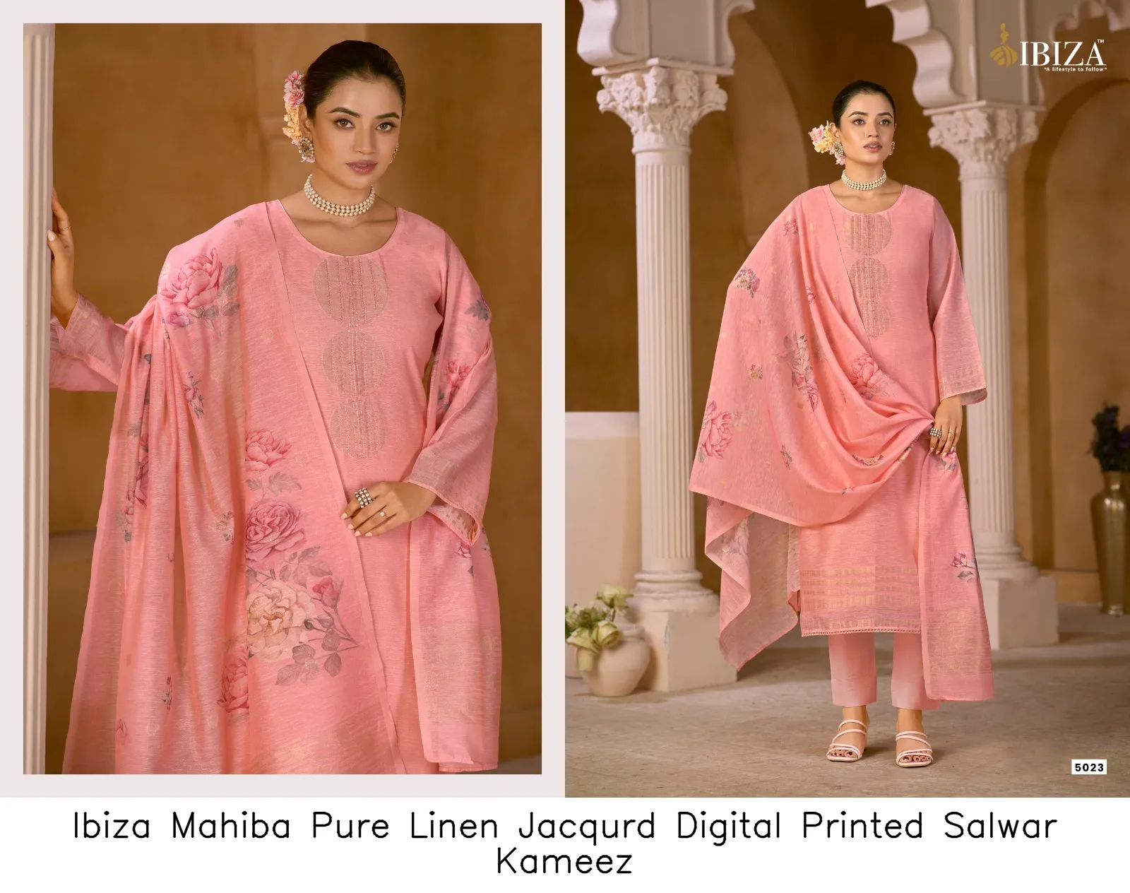 Ibiza Mahiba Pure Linen Jacqurd Digital Printed Salwar Kameez — Wholesale Dress Material, Ibiza wholesale from Surat — view 4