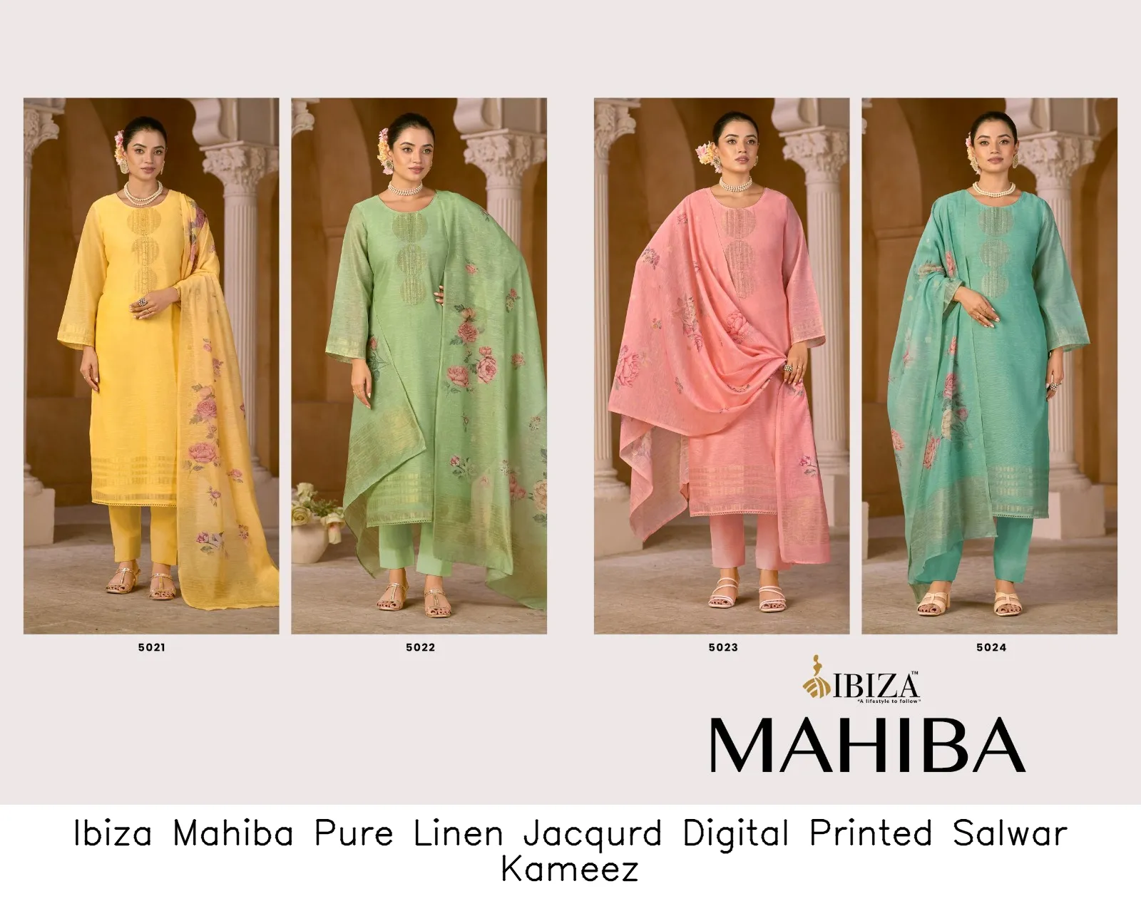 Ibiza Mahiba Pure Linen Jacqurd Digital Printed Salwar Kameez — Wholesale Dress Material, Ibiza wholesale from Surat — view 5