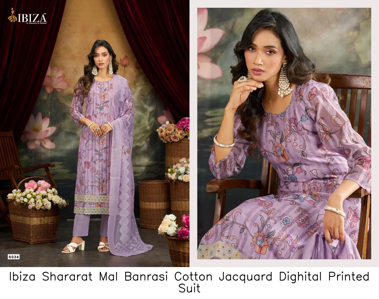 Ibiza Shararat Mal Banrasi Cotton Jacquard Dighital Printed Suit — Wholesale Dress Material, Ibiza wholesale from Surat - Gallery Image 2