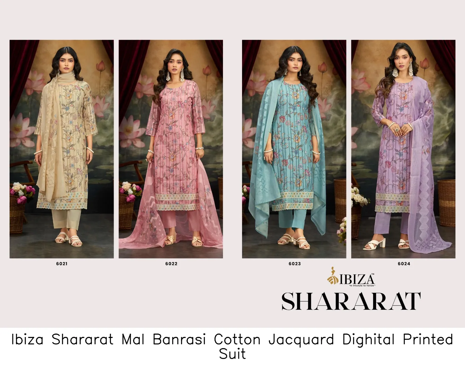 Ibiza Shararat Mal Banrasi Cotton Jacquard Dighital Printed Suit — Wholesale Dress Material, Ibiza wholesale from Surat - Gallery Image 3