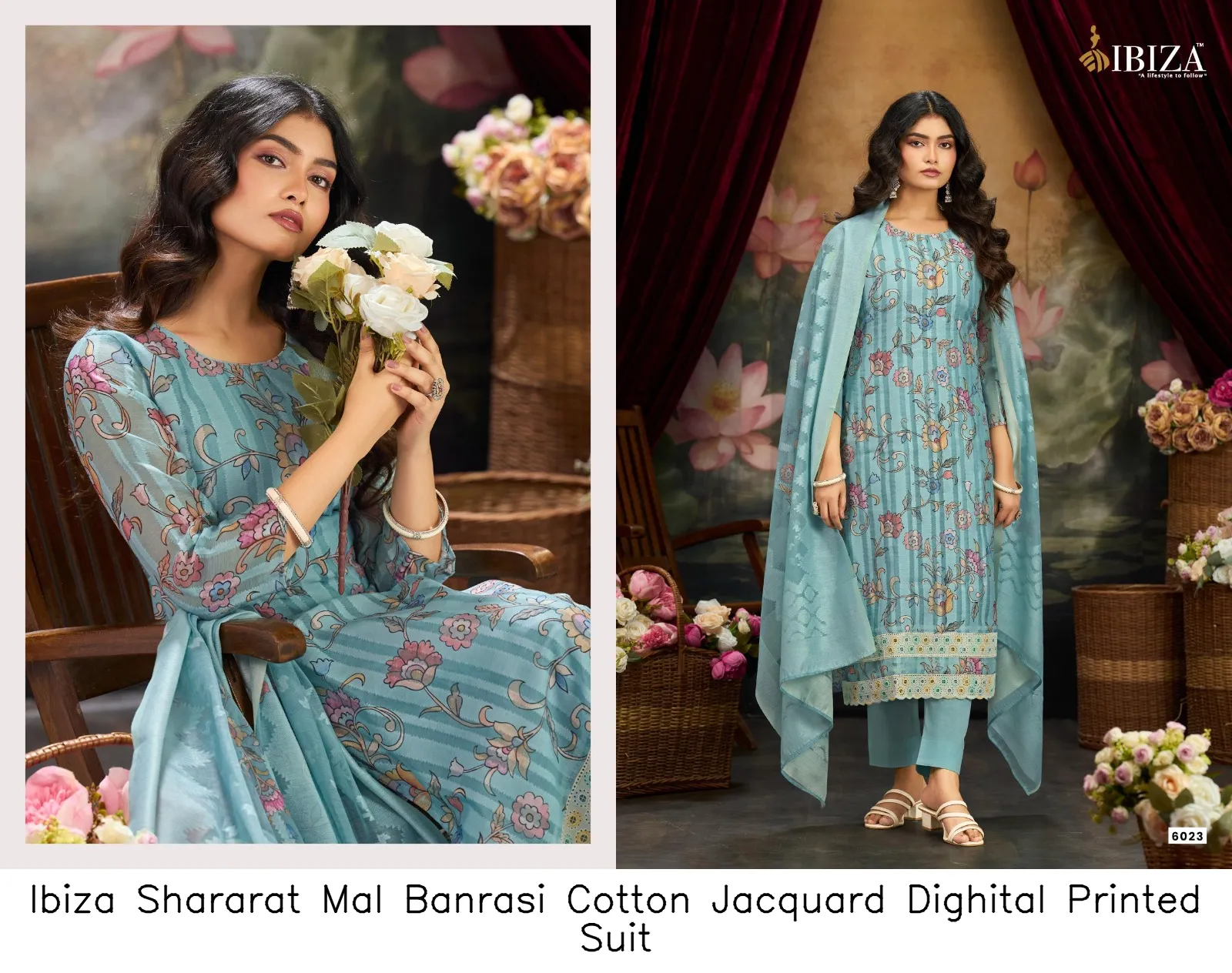 Ibiza Shararat Mal Banrasi Cotton Jacquard Dighital Printed Suit — Wholesale Dress Material, Ibiza wholesale from Surat - Gallery Image 6