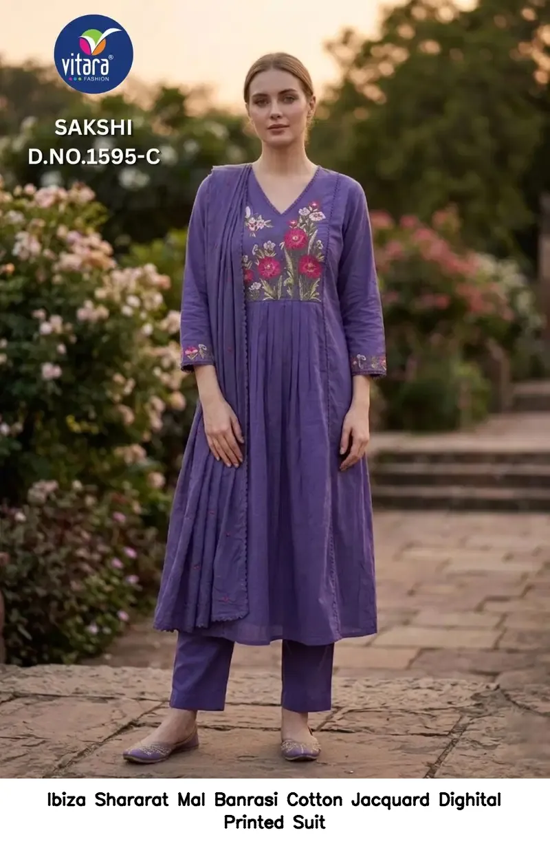 Ibiza Shararat Mal Banrasi Cotton Jacquard Dighital Printed Suit — Wholesale Dress Material, Ibiza wholesale from Surat - Gallery Image 7