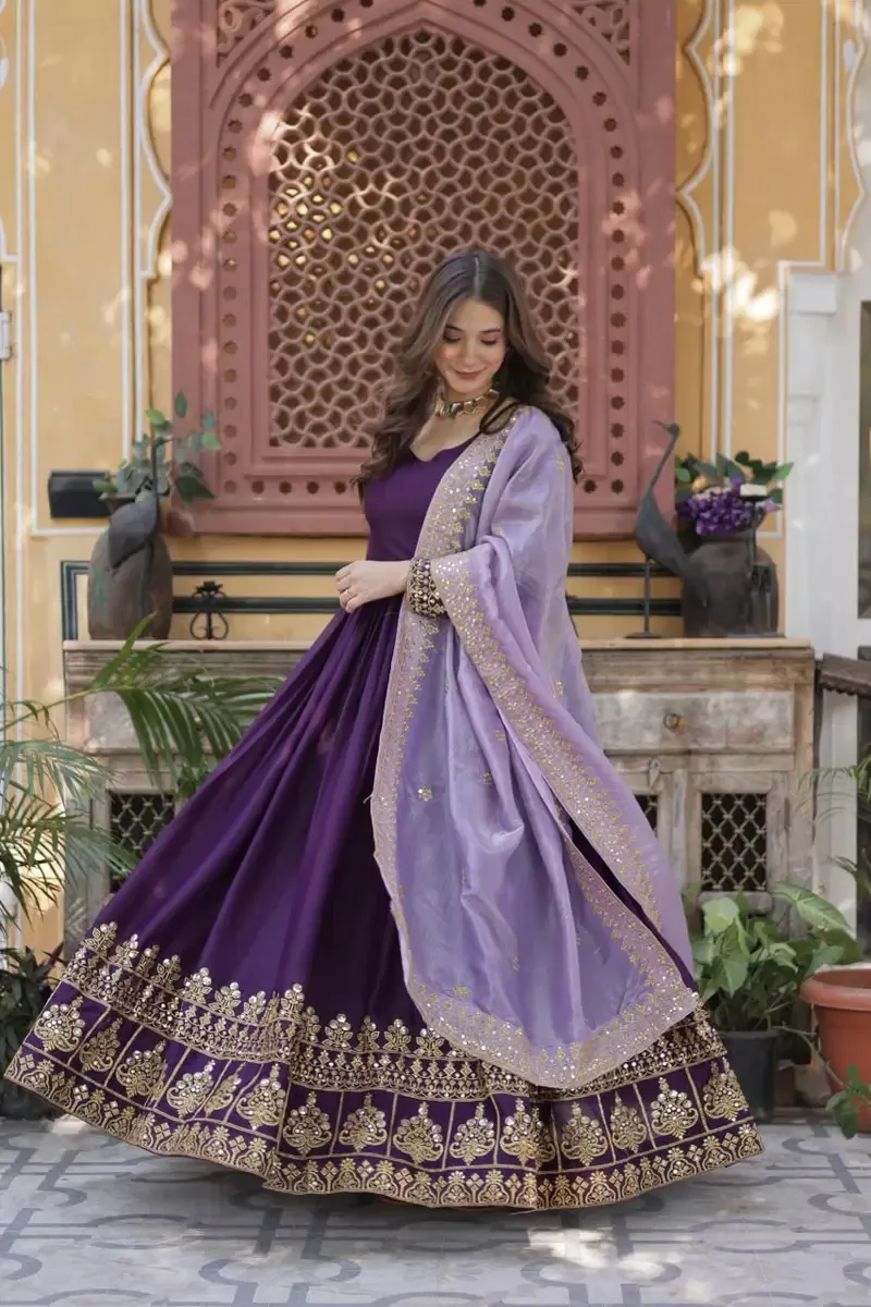 Ka 1143 Star Georgette Sequins Embroidered Gown With Dupatta Set — Wholesale Anarkali Kurti, Vardan Ethnic wholesale from Surat — view 1
