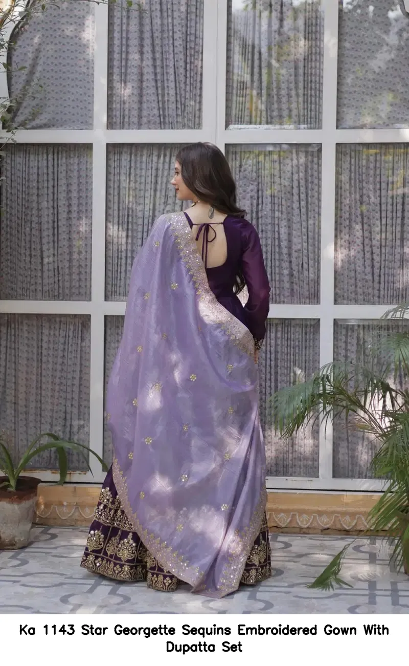 Ka 1143 Star Georgette Sequins Embroidered Gown With Dupatta Set — Wholesale Anarkali Kurti, Vardan Ethnic wholesale from Surat - Gallery Image 3