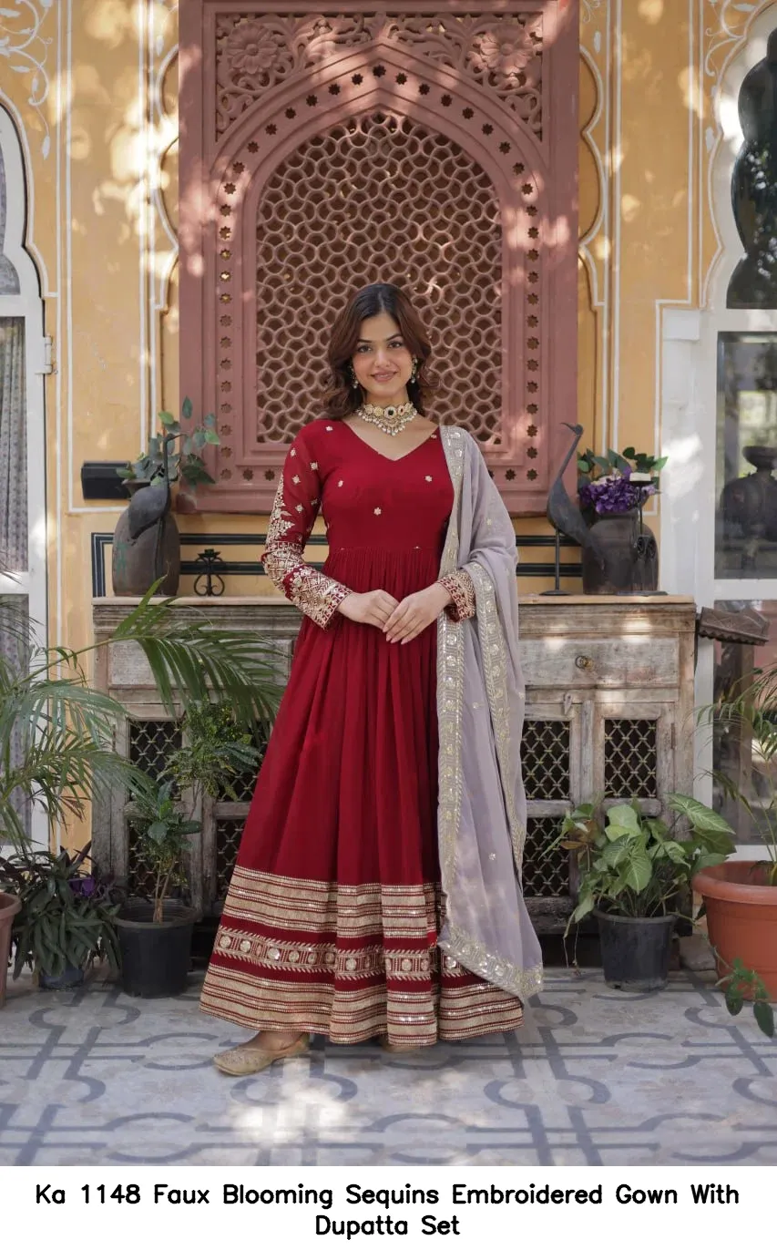 Ka 1148 Faux Blooming Sequins Embroidered Gown With Dupatta Set — Wholesale Anarkali Kurti, Vardan Ethnic wholesale from Surat - Gallery Image 3