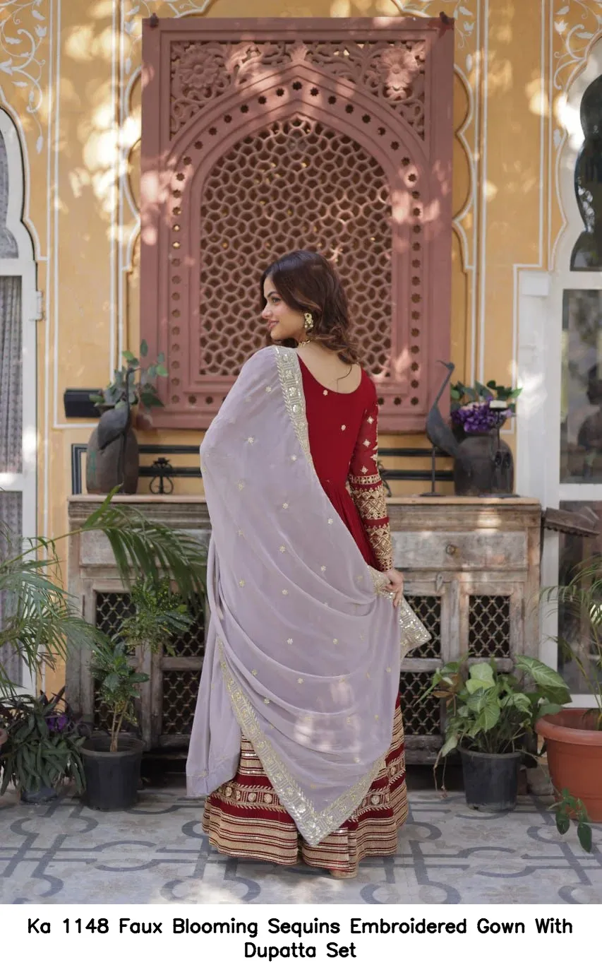 Ka 1148 Faux Blooming Sequins Embroidered Gown With Dupatta Set — Wholesale Anarkali Kurti, Vardan Ethnic wholesale from Surat - Gallery Image 4