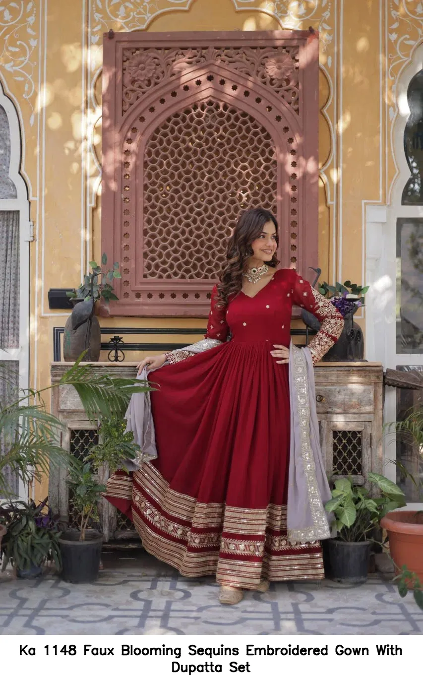 Ka 1148 Faux Blooming Sequins Embroidered Gown With Dupatta Set — Wholesale Anarkali Kurti, Vardan Ethnic wholesale from Surat — view 5