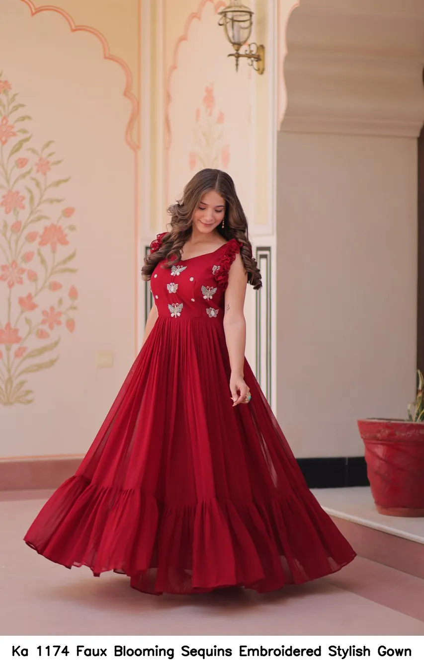 Ka 1174 Faux Blooming Sequins Embroidered Stylish Gown — Wholesale Anarkali Kurti, Vardan Ethnic wholesale from Surat - Gallery Image 2