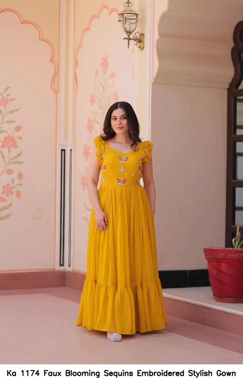 Ka 1174 Faux Blooming Sequins Embroidered Stylish Gown — Wholesale Anarkali Kurti, Vardan Ethnic wholesale from Surat - Gallery Image 3