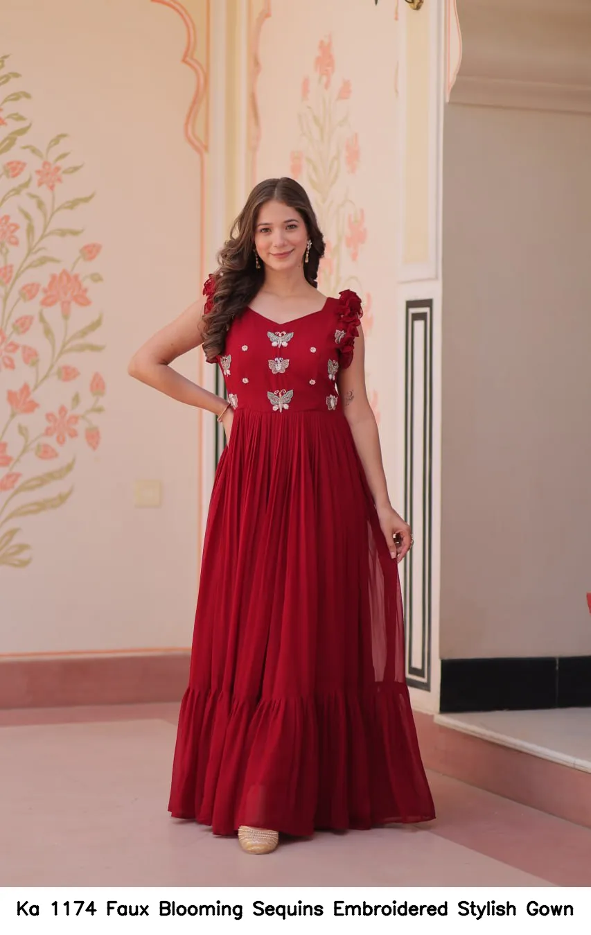 Ka 1174 Faux Blooming Sequins Embroidered Stylish Gown — Wholesale Anarkali Kurti, Vardan Ethnic wholesale from Surat - Gallery Image 4