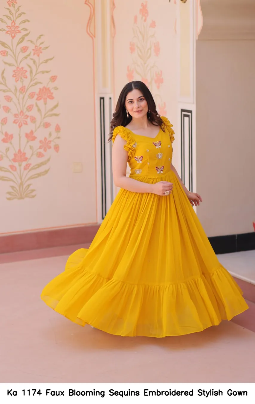 Ka 1174 Faux Blooming Sequins Embroidered Stylish Gown — Wholesale Anarkali Kurti, Vardan Ethnic wholesale from Surat - Gallery Image 5