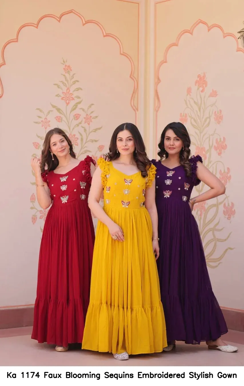 Ka 1174 Faux Blooming Sequins Embroidered Stylish Gown — Wholesale Anarkali Kurti, Vardan Ethnic wholesale from Surat - Gallery Image 6