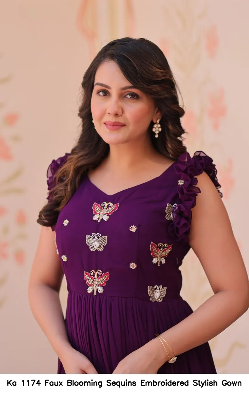Ka 1174 Faux Blooming Sequins Embroidered Stylish Gown — Wholesale Anarkali Kurti, Vardan Ethnic wholesale from Surat — view 7
