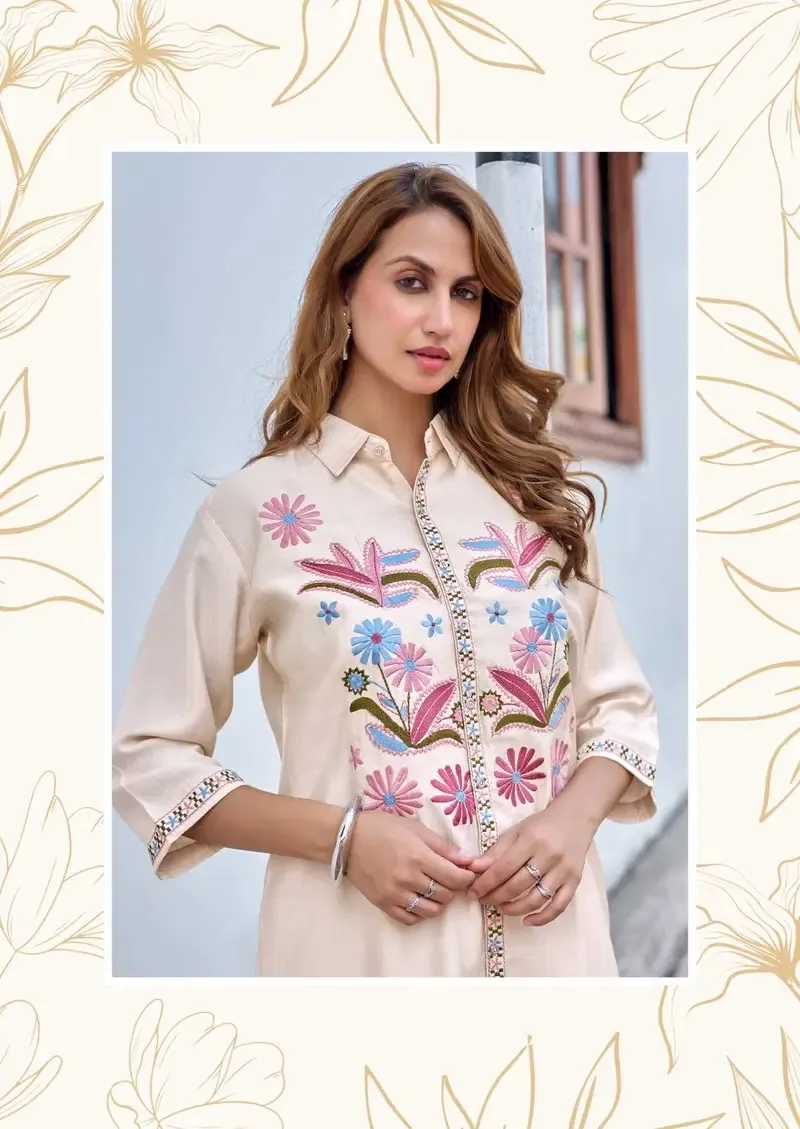 Kadlee Dream Girl Viscose Weaving Thread Worked Co Ord Set