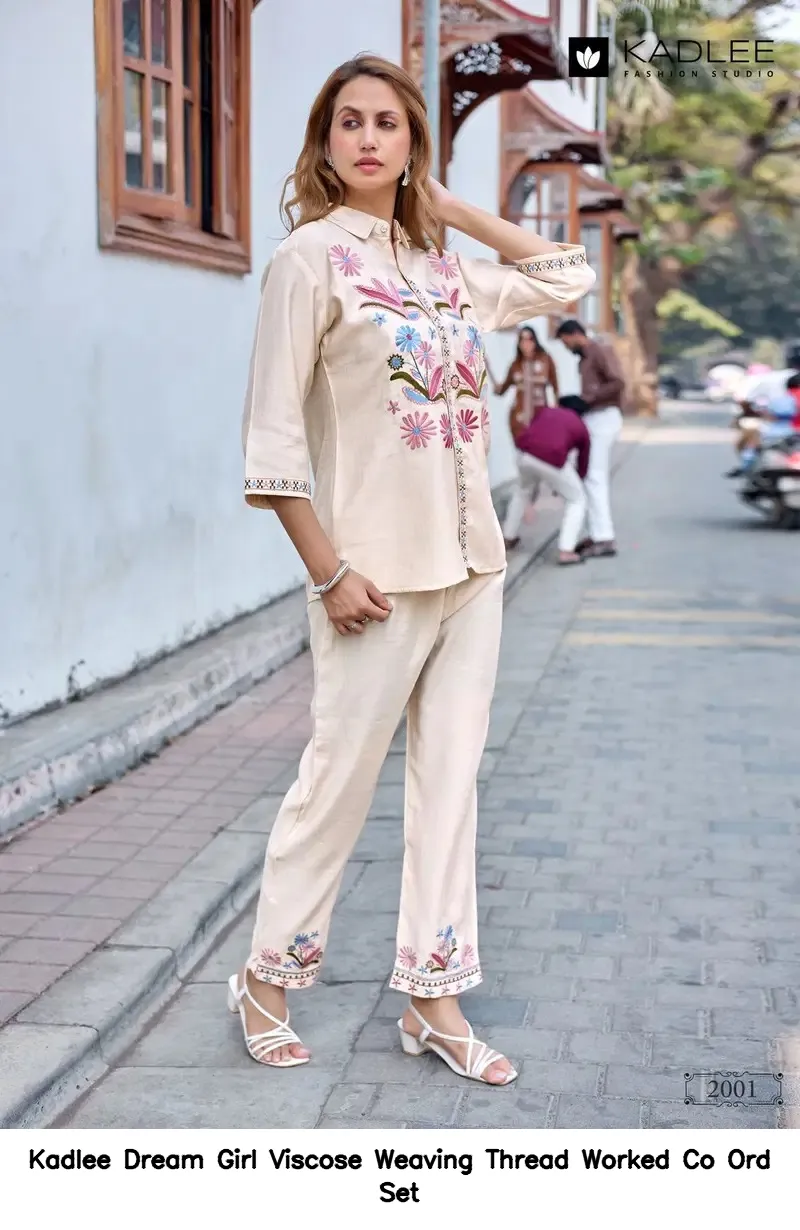 Kadlee Dream Girl Viscose Weaving Thread Worked Co Ord Set — Summer Collection, Kadlee Fashion Studio wholesale from Surat — view 6