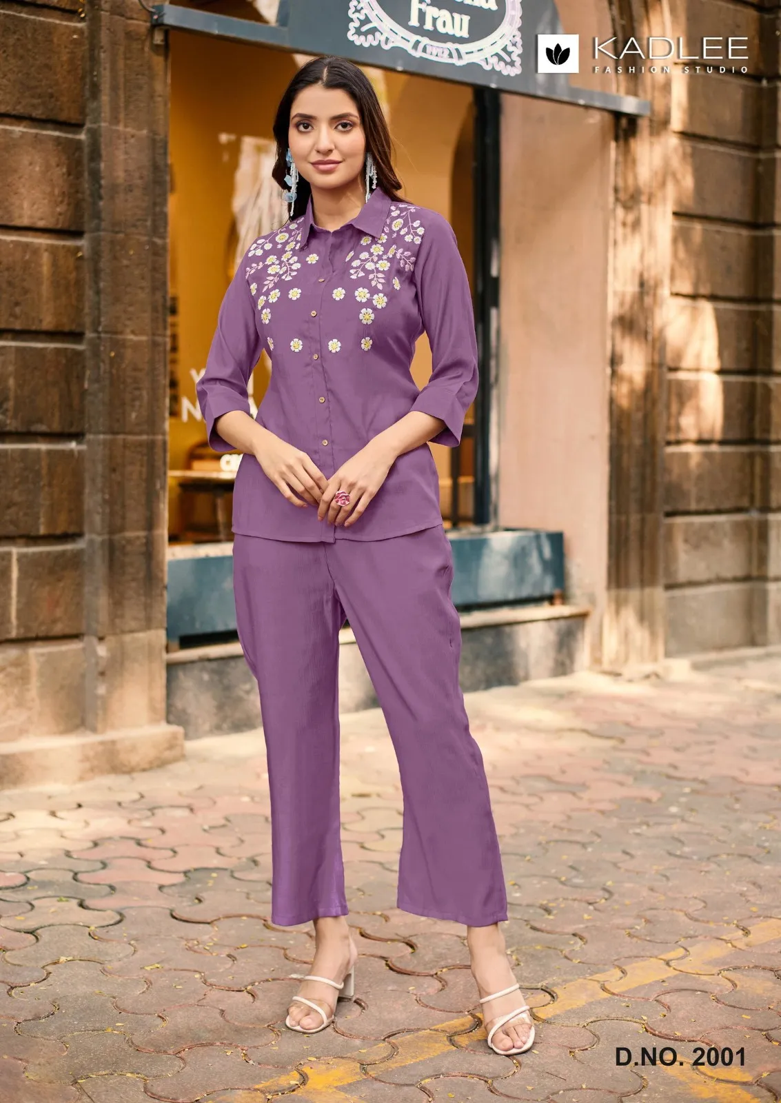 Kadlee Martina Viscose Weaving Thread Worked Co Ord Set — Wholesale Cotton Kurti Pant Set, Kadlee wholesale from Surat — view 1