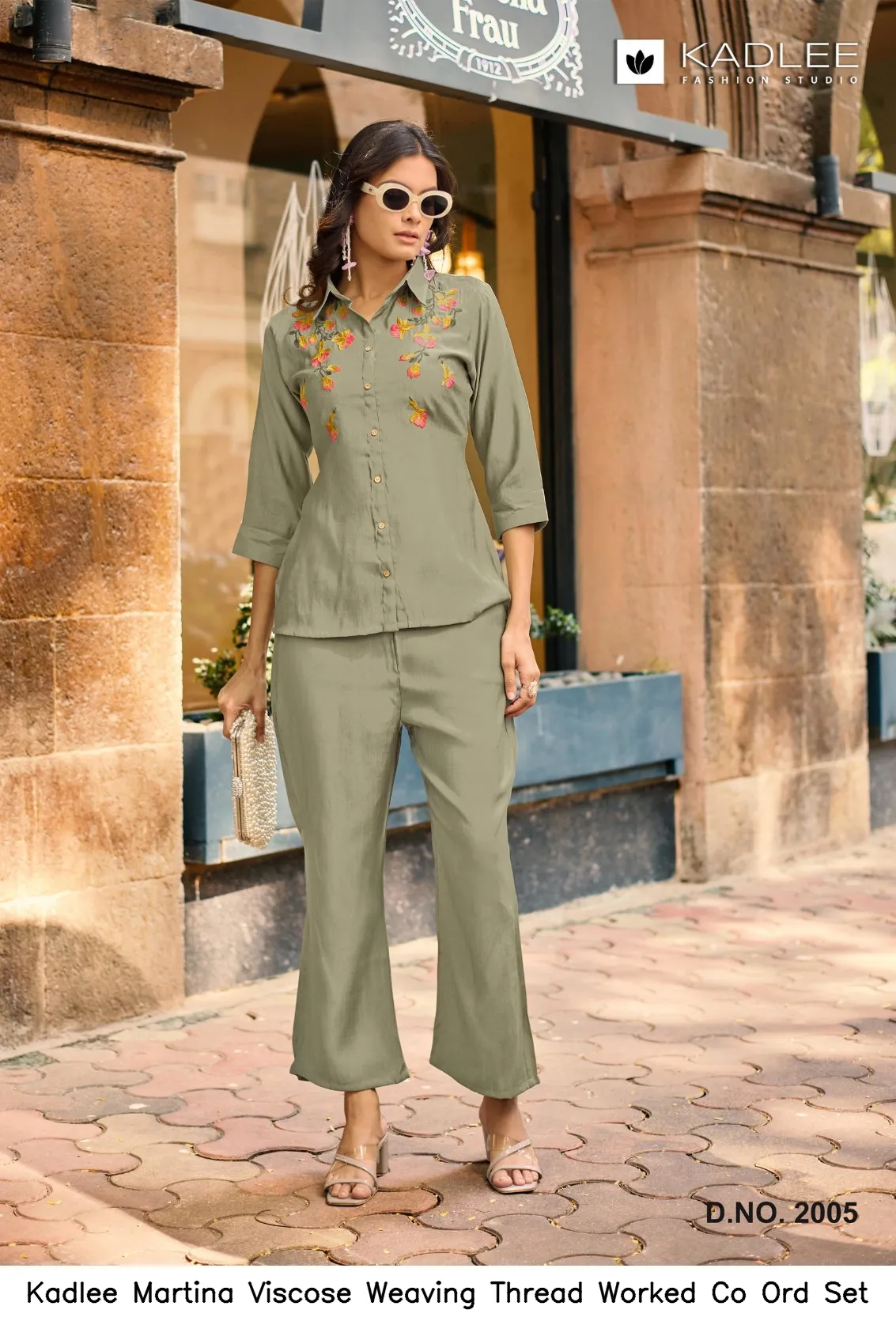 Kadlee Martina Viscose Weaving Thread Worked Co Ord Set — Wholesale Cotton Kurti Pant Set, Kadlee Fashion Studio wholesale from Surat - Gallery Image 2