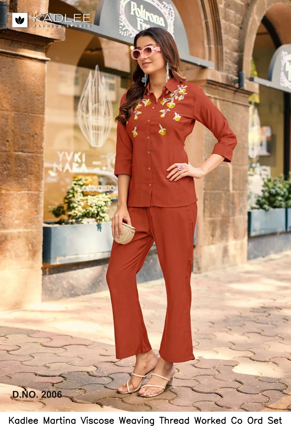 Kadlee Martina Viscose Weaving Thread Worked Co Ord Set — Wholesale Cotton Kurti Pant Set, Kadlee Fashion Studio wholesale from Surat - Gallery Image 3