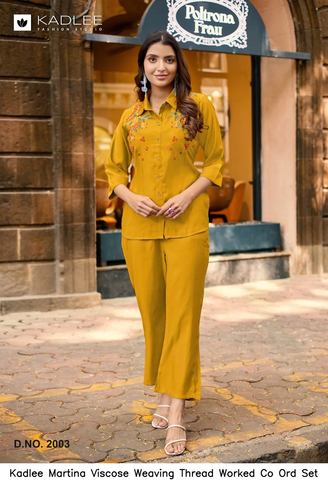 Kadlee Martina Viscose Weaving Thread Worked Co Ord Set — Wholesale Cotton Kurti Pant Set, Kadlee Fashion Studio wholesale from Surat — view 7
