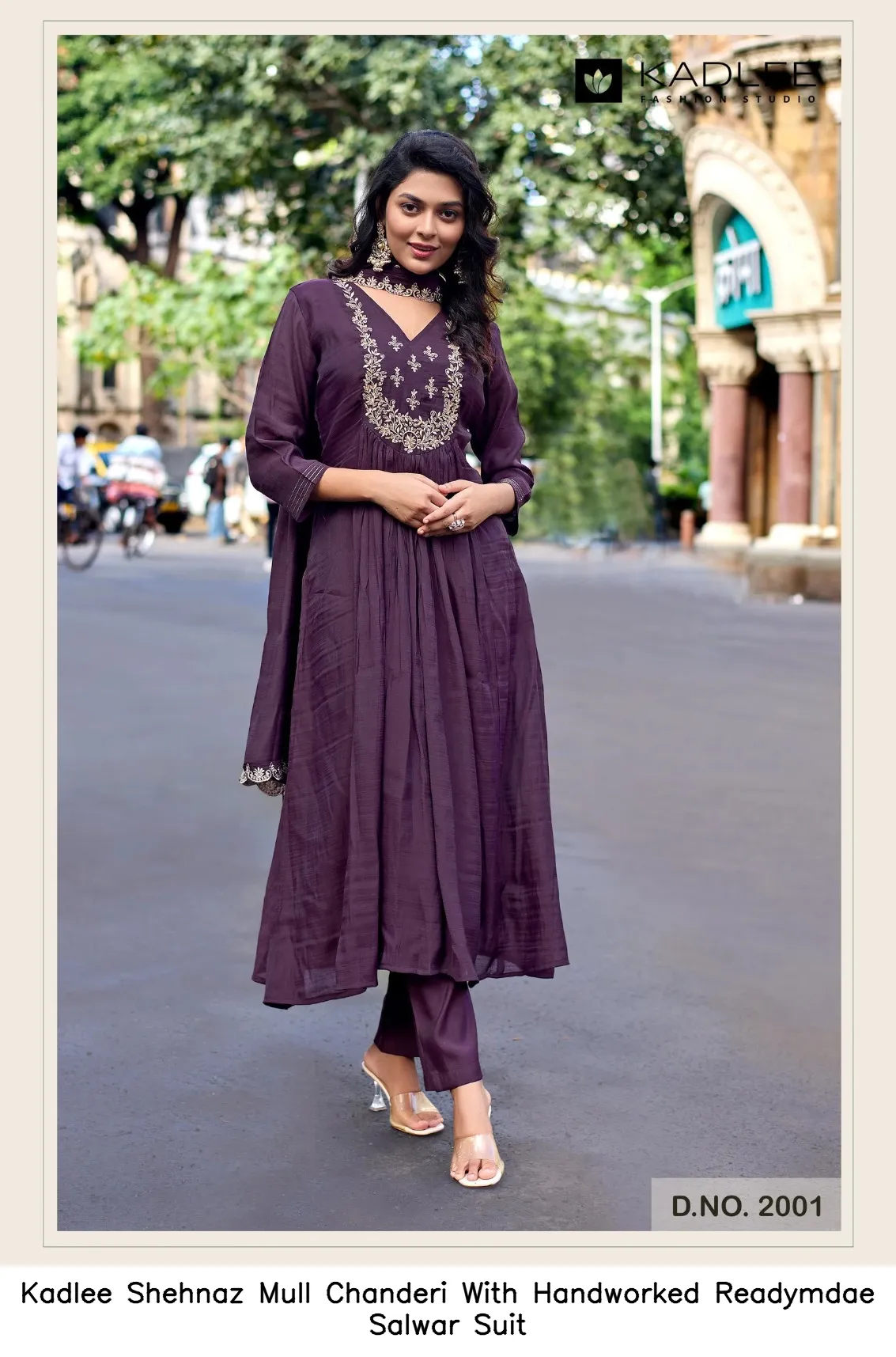 Kadlee Shehnaz Mull Chanderi With Handworked Readymdae Salwar Suit — Wholesale Cotton Kurti Pant Set, Kadlee Fashion Studio wholesale from Surat — view 5