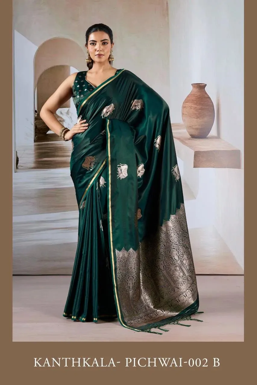 Kanthkala Pichwai 002 A to F Pure Satin Handloom Weaving Saree Catalog