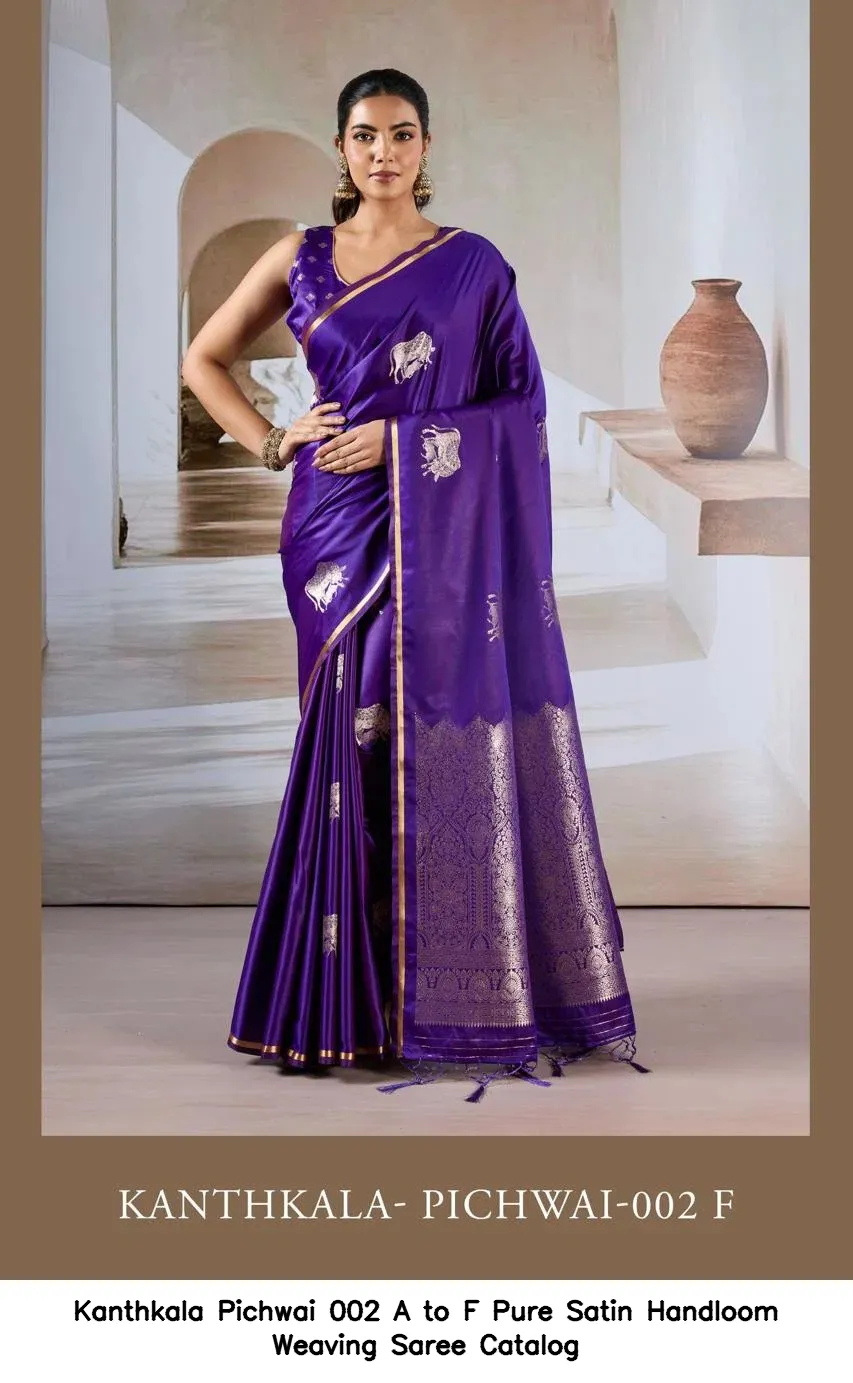 Kanthkala Pichwai 002 A to F Pure Satin Handloom Weaving Saree Catalog — Wholesale Sarees, Kanthkala wholesale from Surat - Gallery Image 2