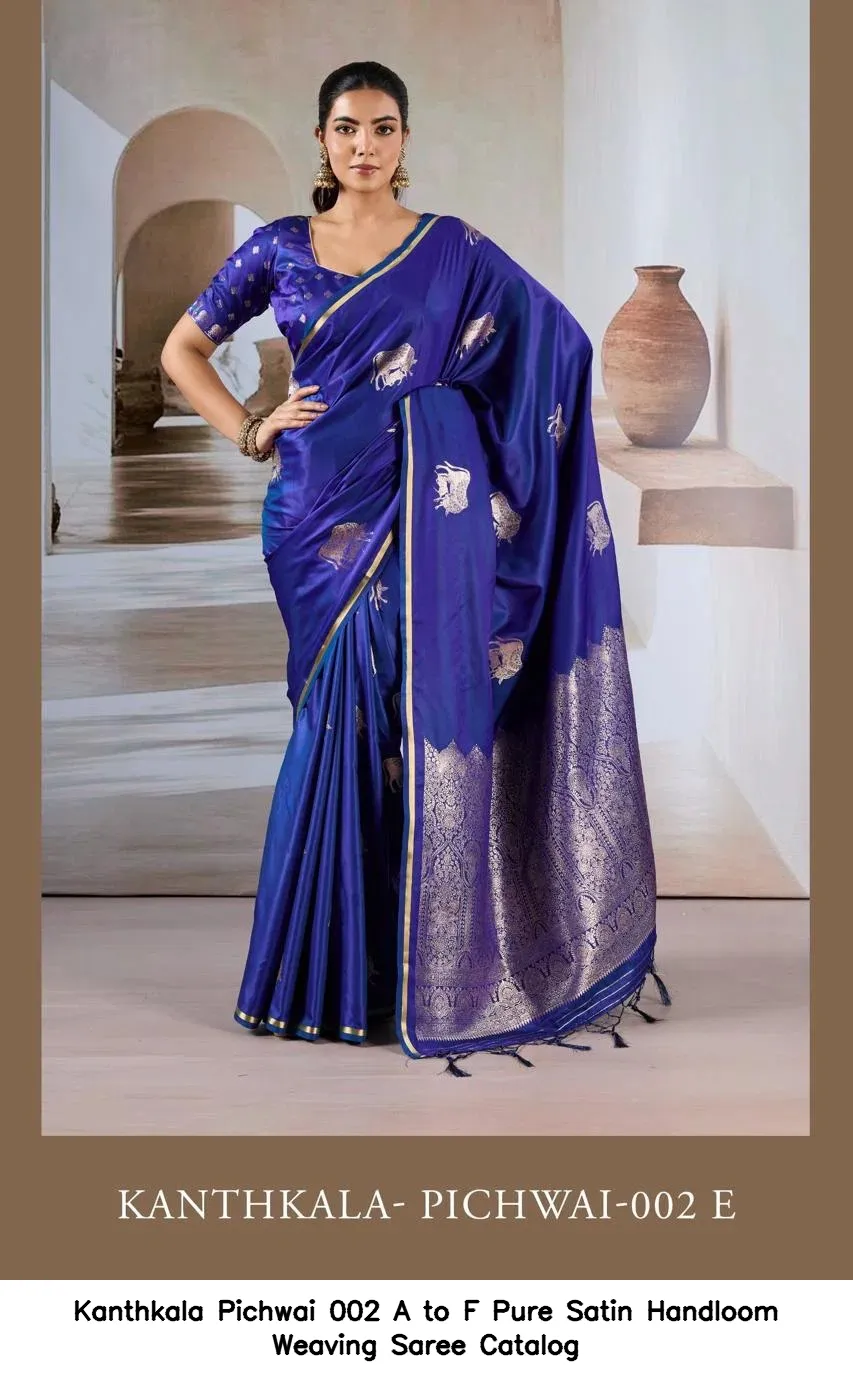 Kanthkala Pichwai 002 A to F Pure Satin Handloom Weaving Saree Catalog — Wholesale Sarees, Kanthkala wholesale from Surat - Gallery Image 3