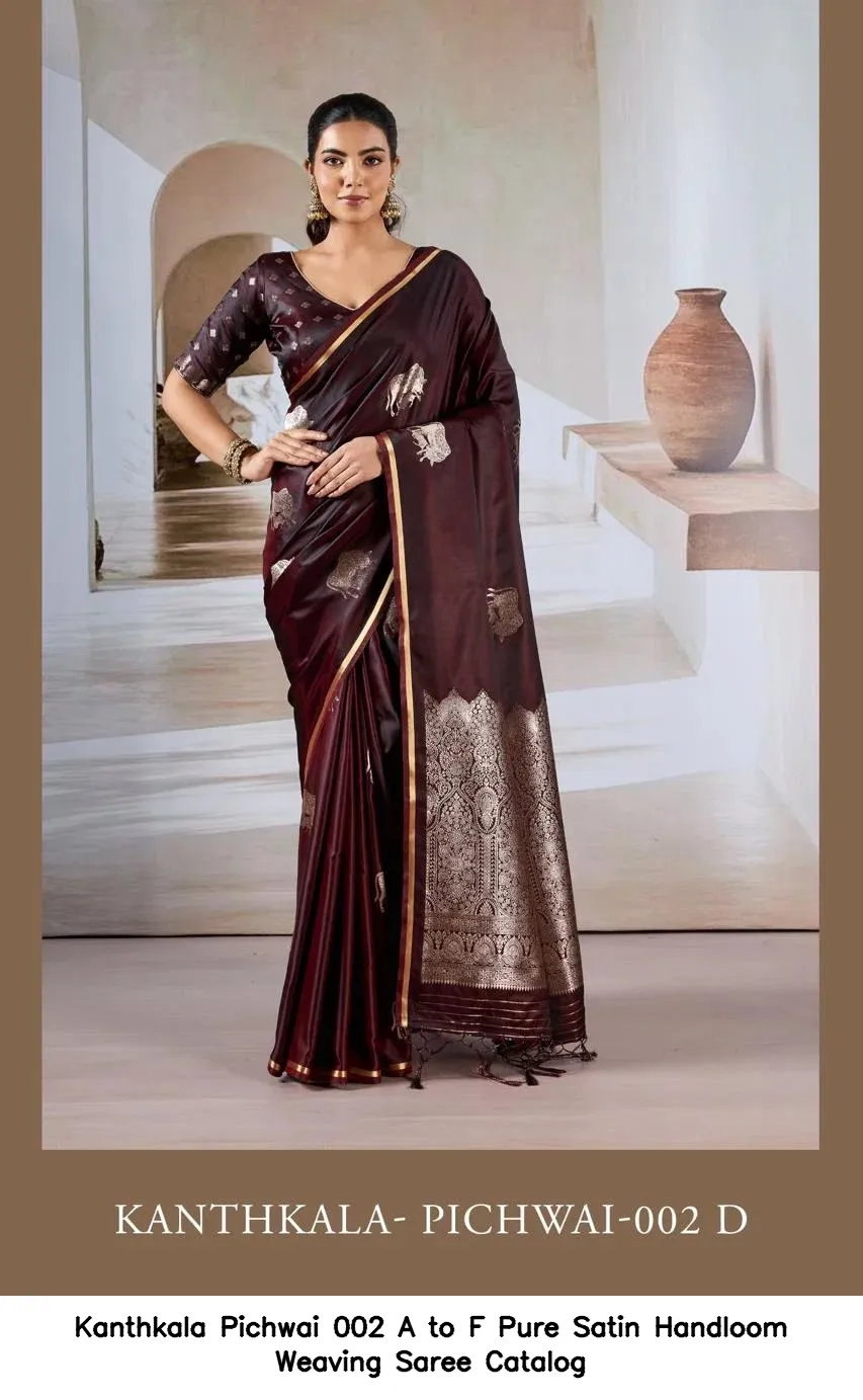 Kanthkala Pichwai 002 A to F Pure Satin Handloom Weaving Saree Catalog — Wholesale Sarees, Kanthkala wholesale from Surat - Gallery Image 5