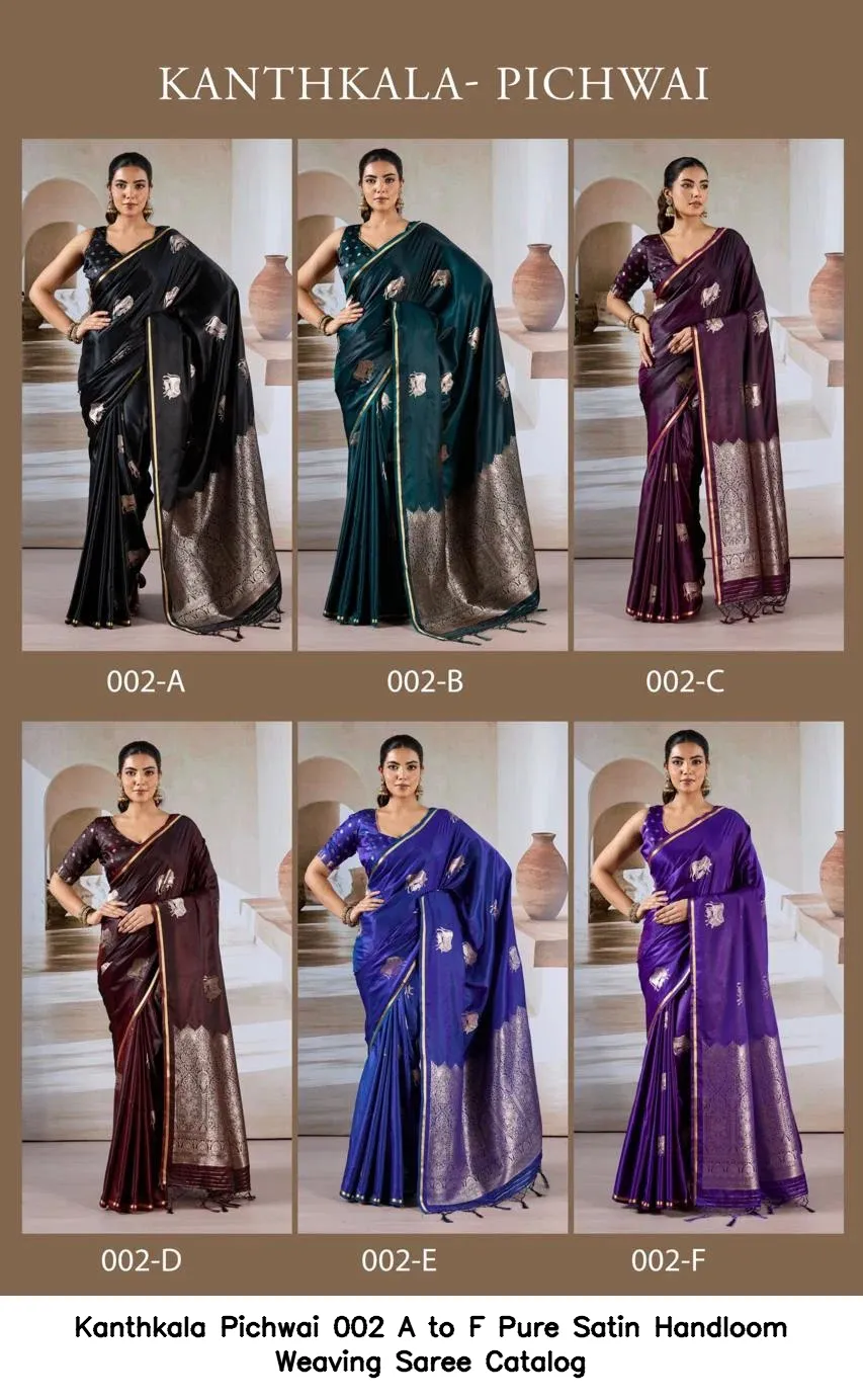 Kanthkala Pichwai 002 A to F Pure Satin Handloom Weaving Saree Catalog — Wholesale Sarees, Kanthkala wholesale from Surat - Gallery Image 6